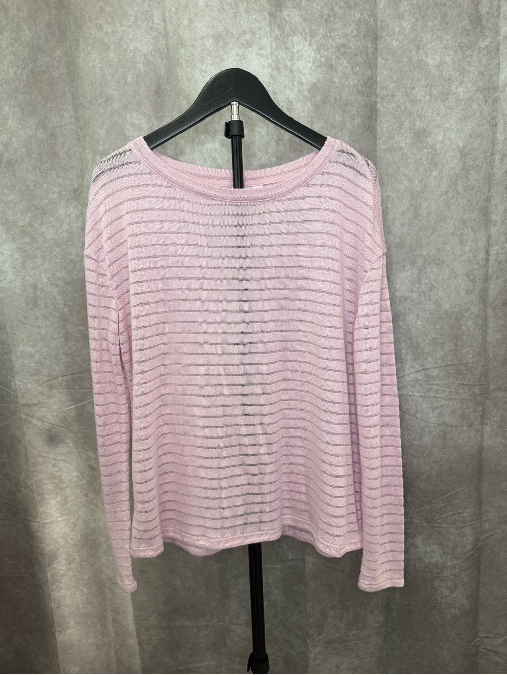 Women's Light Pink Striped Sheer Scoop-Neck Sweater